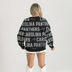 Carolina Panthers Gameday Couture Women's Oversized Hype Era Rhinestone Text Sweatshirt - Black - NFL