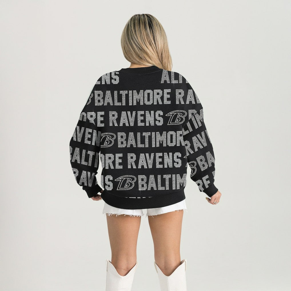 Baltimore Ravens Gameday Couture Women's Oversized Hype Era Rhinestone Text Sweatshirt - Black - NFL