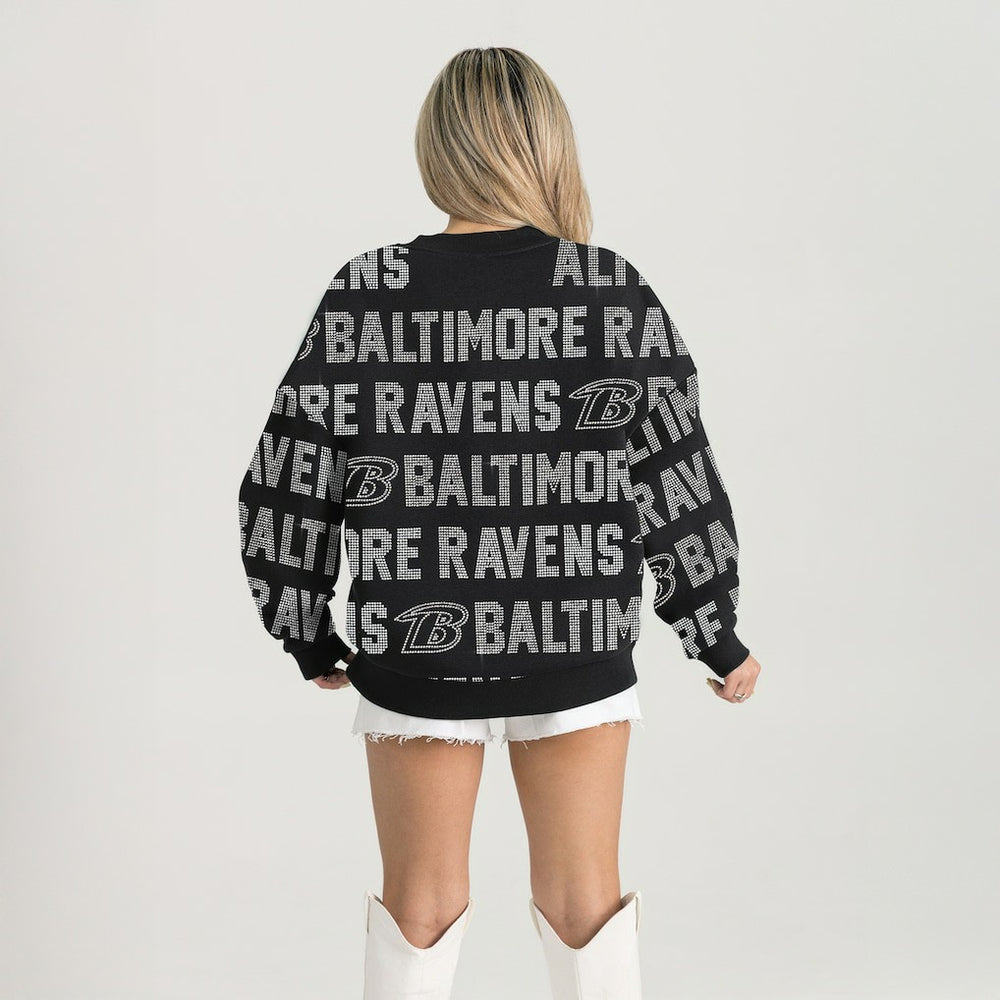 Baltimore Ravens Gameday Couture Women's Oversized Hype Era Rhinestone Text Sweatshirt - Black - NFL