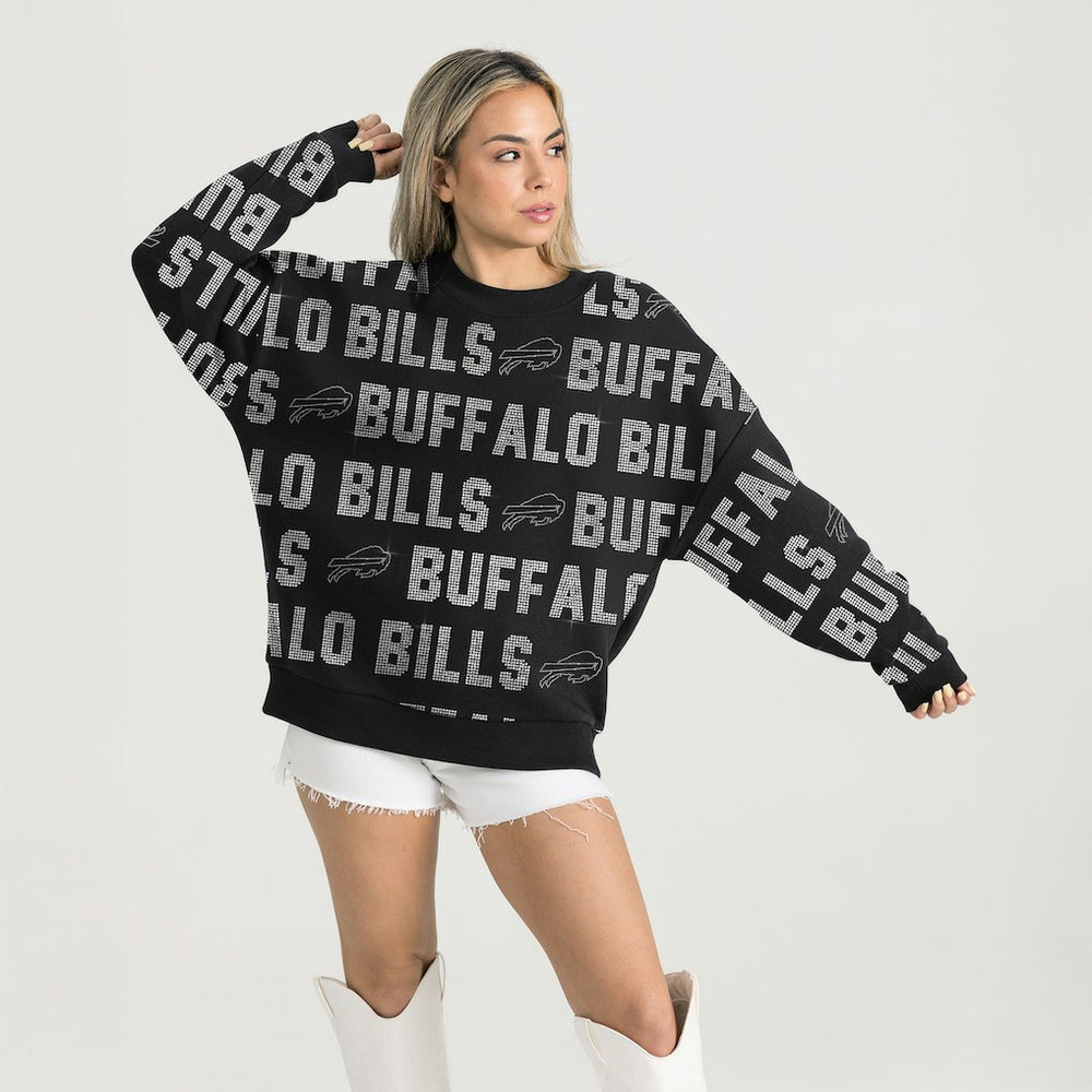 Buffalo Bills Gameday Couture Women's Oversized Hype Era Rhinestone Text Sweatshirt - Black - NFL