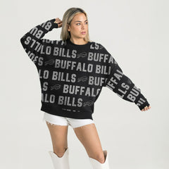 Buffalo Bills Gameday Couture Women's Oversized Hype Era Rhinestone Text Sweatshirt - Black - NFL