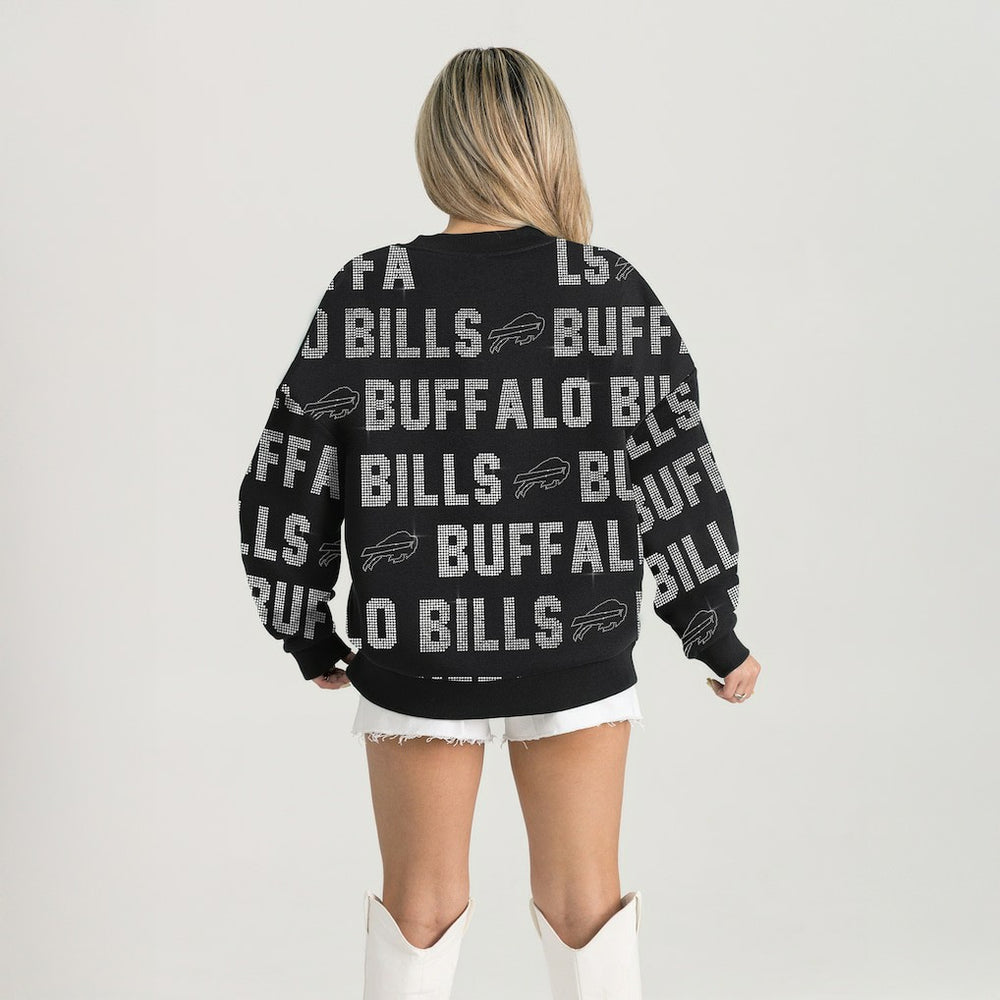 Buffalo Bills Gameday Couture Women's Oversized Hype Era Rhinestone Text Sweatshirt - Black - NFL