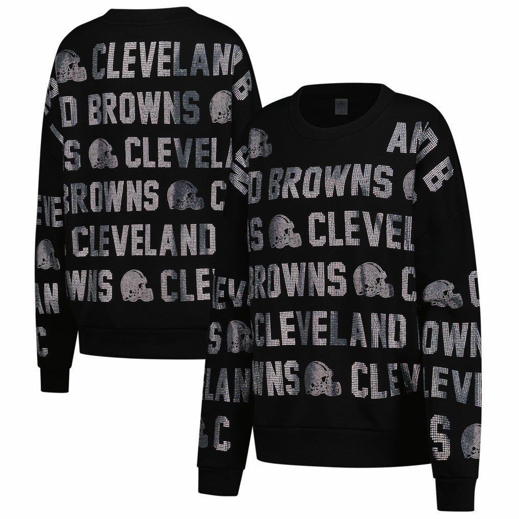 Cleveland Browns Gameday Couture Women's Oversized Hype Era Rhinestone Text Sweatshirt - Black - NFL