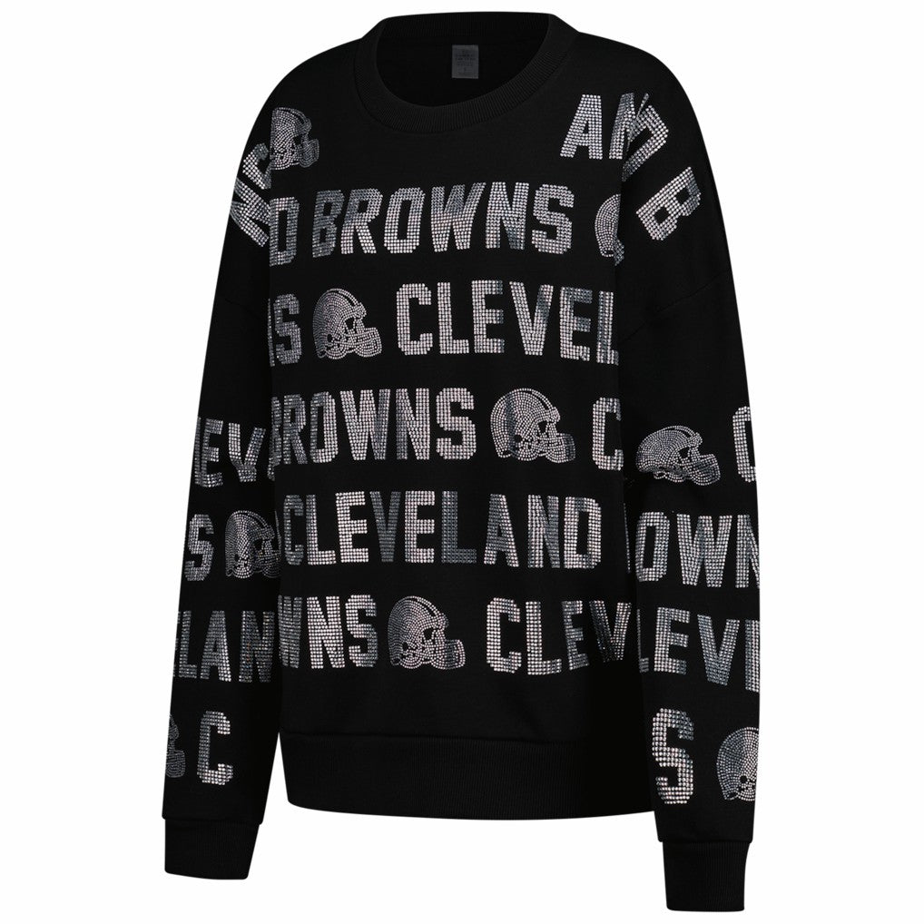Cleveland Browns Gameday Couture Women's Oversized Hype Era Rhinestone Text Sweatshirt - Black - NFL
