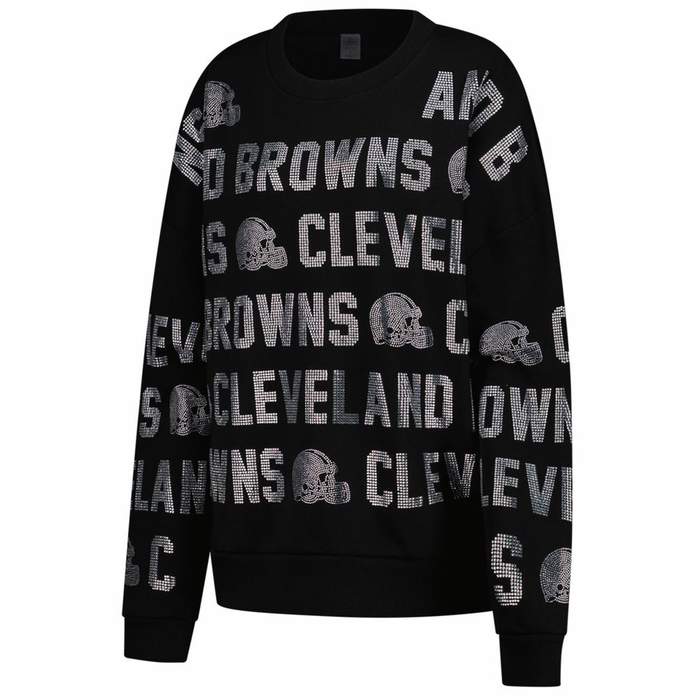 Cleveland Browns Gameday Couture Women's Oversized Hype Era Rhinestone Text Sweatshirt - Black - NFL