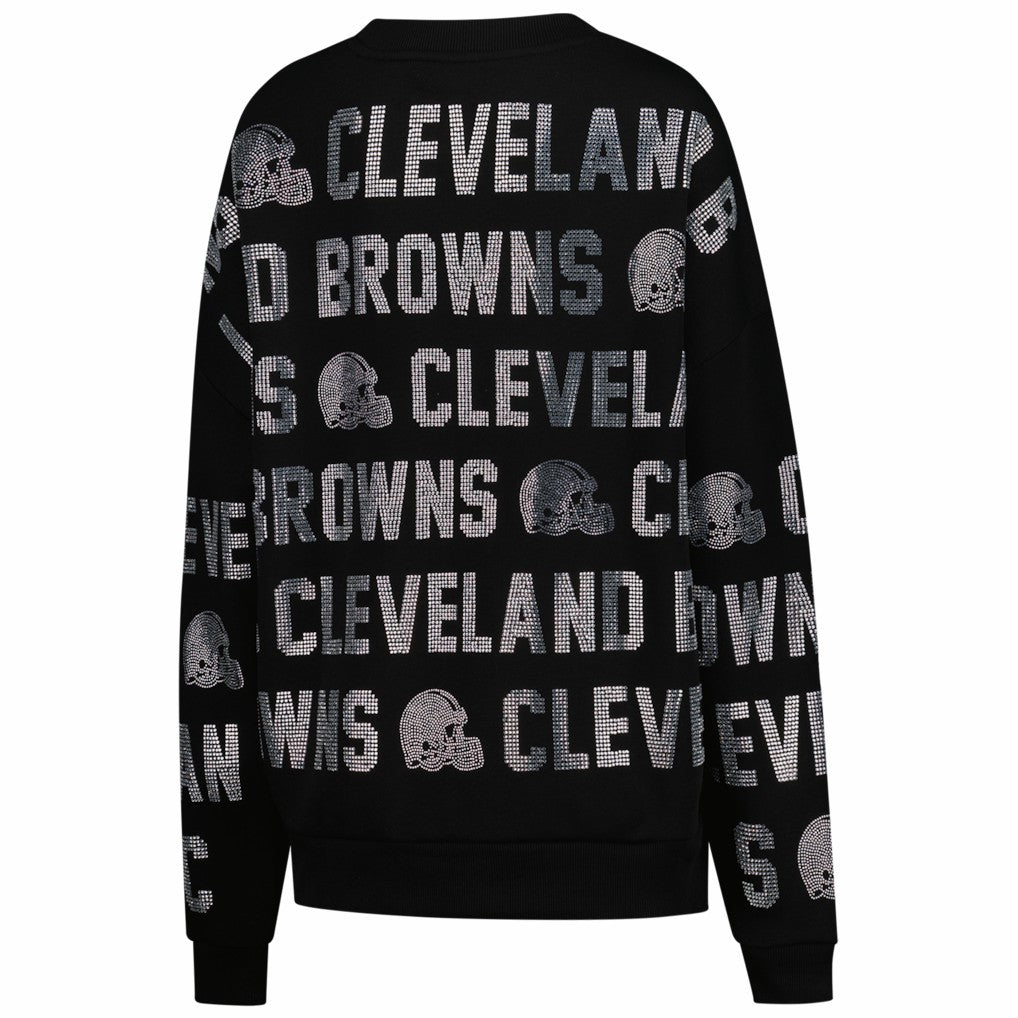 Cleveland Browns Gameday Couture Women's Oversized Hype Era Rhinestone Text Sweatshirt - Black - NFL