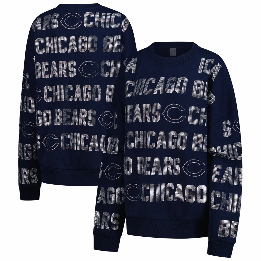 Chicago Bears Gameday Couture Women's Oversized Hype Era Rhinestone Text Sweatshirt - Navy - NFL