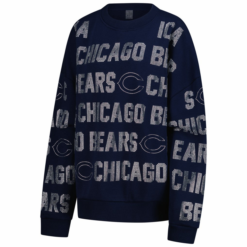 Chicago Bears Gameday Couture Women's Oversized Hype Era Rhinestone Text Sweatshirt - Navy - NFL