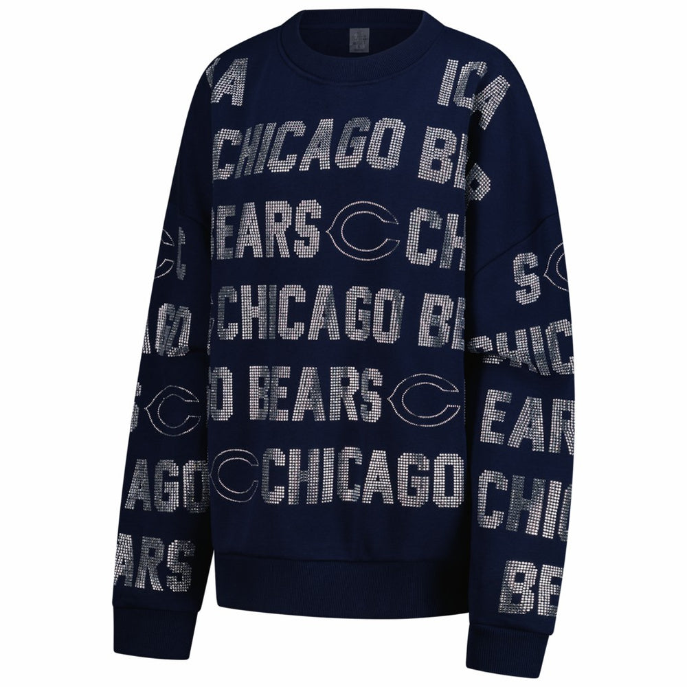 Chicago Bears Gameday Couture Women's Oversized Hype Era Rhinestone Text Sweatshirt - Navy - NFL