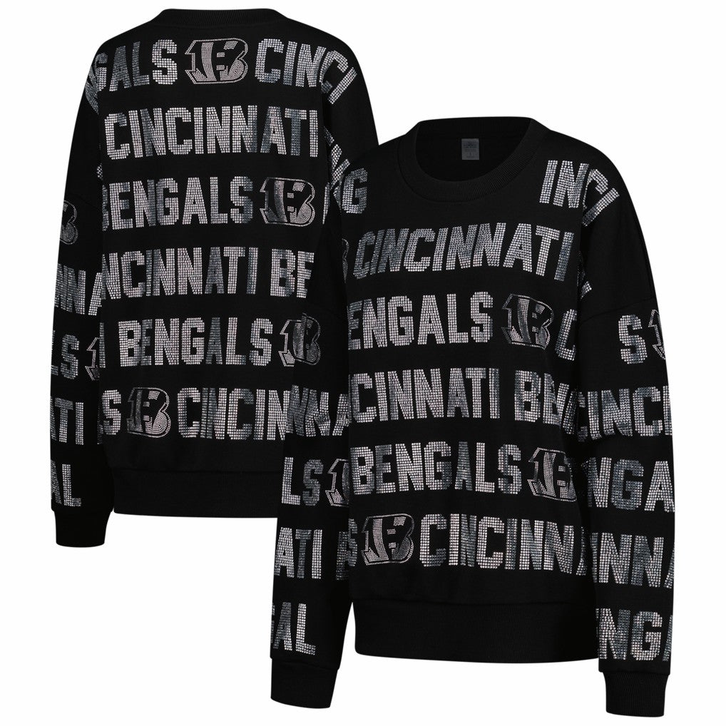 Cincinnati Bengals Gameday Couture Women's Oversized Hype Era Rhinestone Text Sweatshirt - Black - NFL