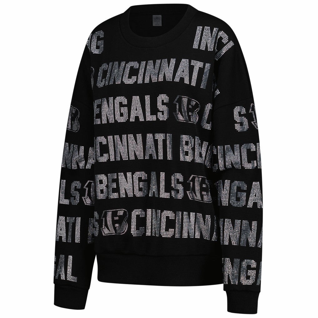 Cincinnati Bengals Gameday Couture Women's Oversized Hype Era Rhinestone Text Sweatshirt - Black - NFL