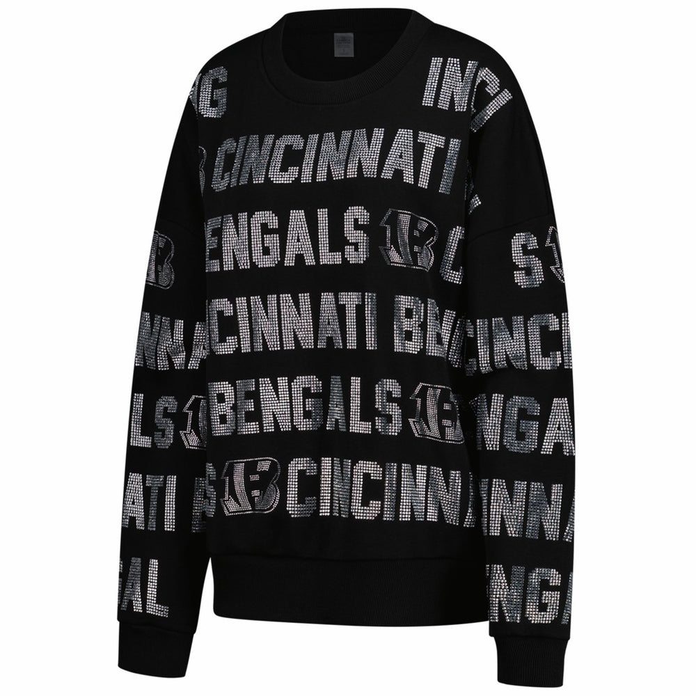 Cincinnati Bengals Gameday Couture Women's Oversized Hype Era Rhinestone Text Sweatshirt - Black - NFL