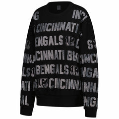 Cincinnati Bengals Gameday Couture Women's Oversized Hype Era Rhinestone Text Sweatshirt - Black - NFL