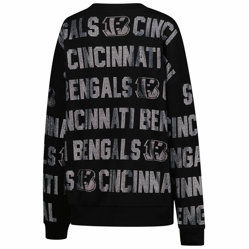 Cincinnati Bengals Gameday Couture Women's Oversized Hype Era Rhinestone Text Sweatshirt - Black - NFL