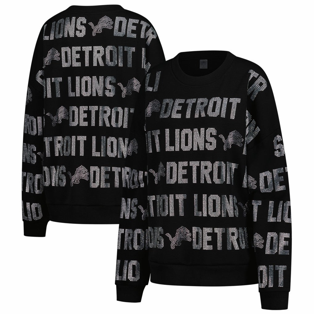Detroit Lions Gameday Couture Women's Oversized Hype Era Rhinestone Text Sweatshirt - Black - NFL