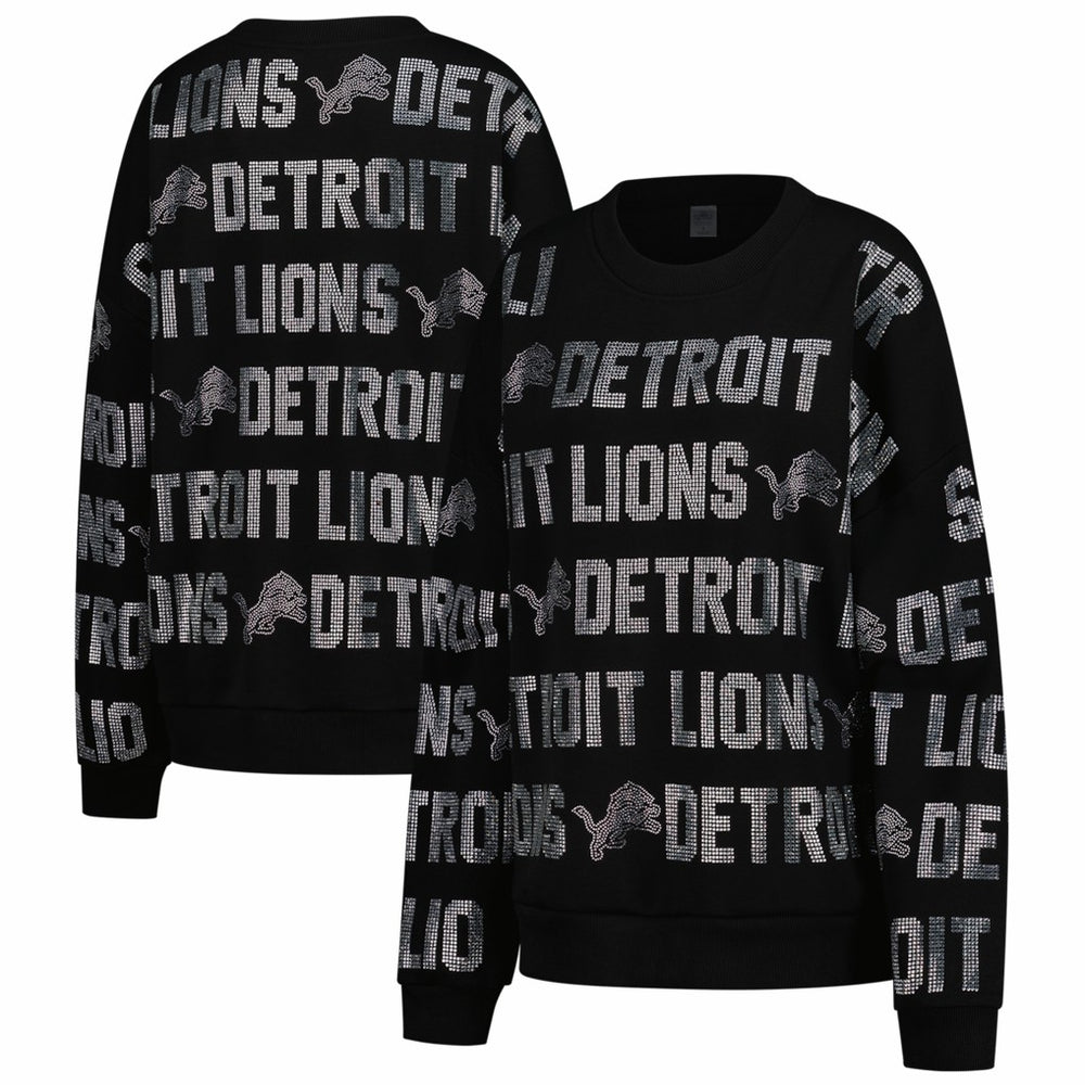 Detroit Lions Gameday Couture Women's Oversized Hype Era Rhinestone Text Sweatshirt - Black - NFL