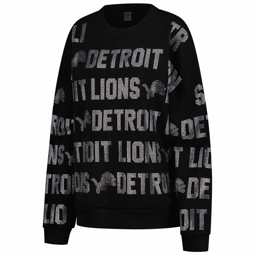 Detroit Lions Gameday Couture Women's Oversized Hype Era Rhinestone Text Sweatshirt - Black - NFL