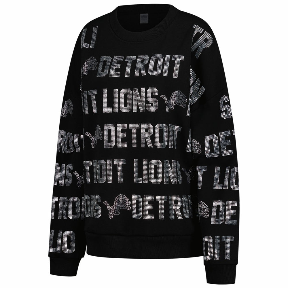 Detroit Lions Gameday Couture Women's Oversized Hype Era Rhinestone Text Sweatshirt - Black - NFL