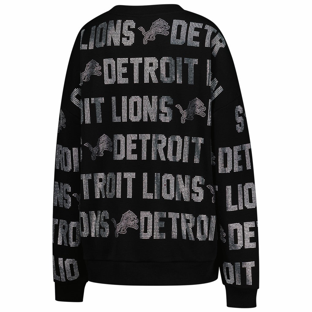 Detroit Lions Gameday Couture Women's Oversized Hype Era Rhinestone Text Sweatshirt - Black - NFL