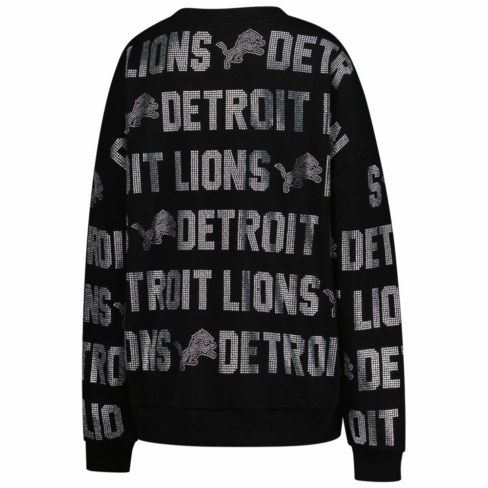 Detroit Lions Gameday Couture Women's Oversized Hype Era Rhinestone Text Sweatshirt - Black - NFL