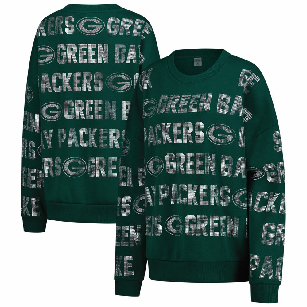Green Bay Packers Gameday Couture Women's Oversized Hype Era Rhinestone Text Sweatshirt - Green - NFL