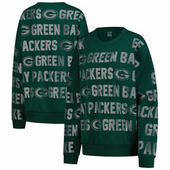 Green Bay Packers Gameday Couture Women's Oversized Hype Era Rhinestone Text Sweatshirt - Green - NFL