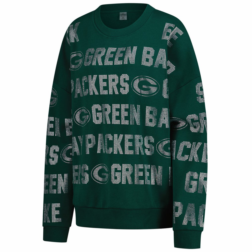 Green Bay Packers Gameday Couture Women's Oversized Hype Era Rhinestone Text Sweatshirt - Green - NFL
