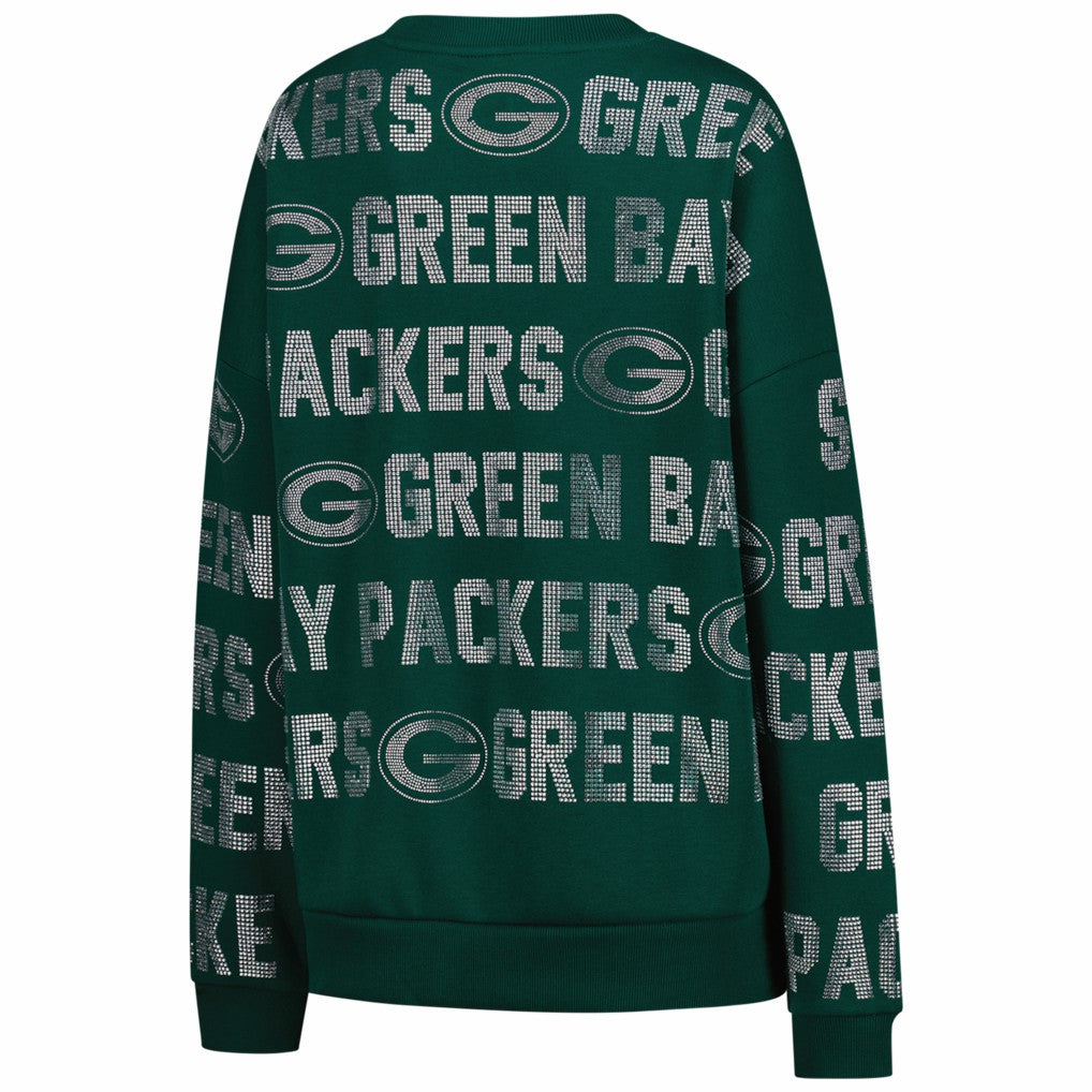 Green Bay Packers Gameday Couture Women's Oversized Hype Era Rhinestone Text Sweatshirt - Green - NFL