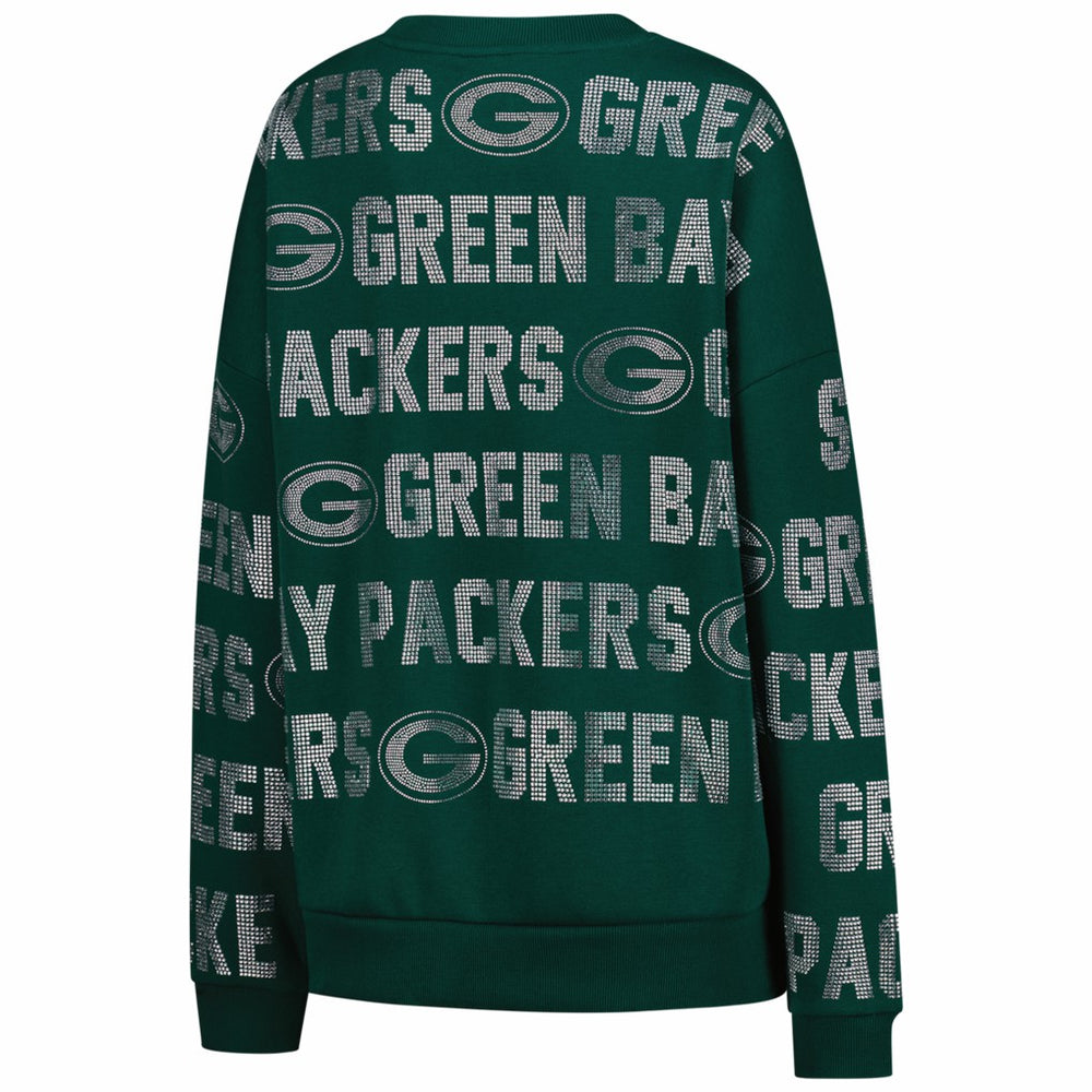 Green Bay Packers Gameday Couture Women's Oversized Hype Era Rhinestone Text Sweatshirt - Green - NFL