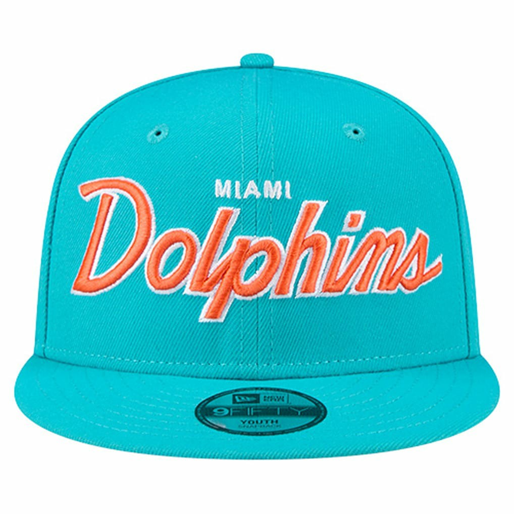 Miami Dolphins New Era Youth Main Script 9FIFTY Snapback Hat - Aqua - NFL