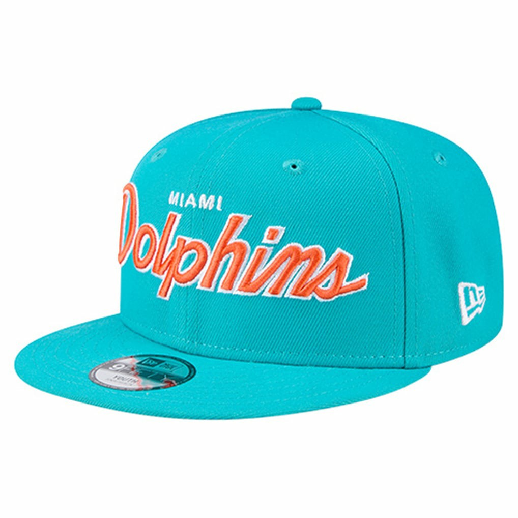 Miami Dolphins New Era Youth Main Script 9FIFTY Snapback Hat - Aqua - NFL
