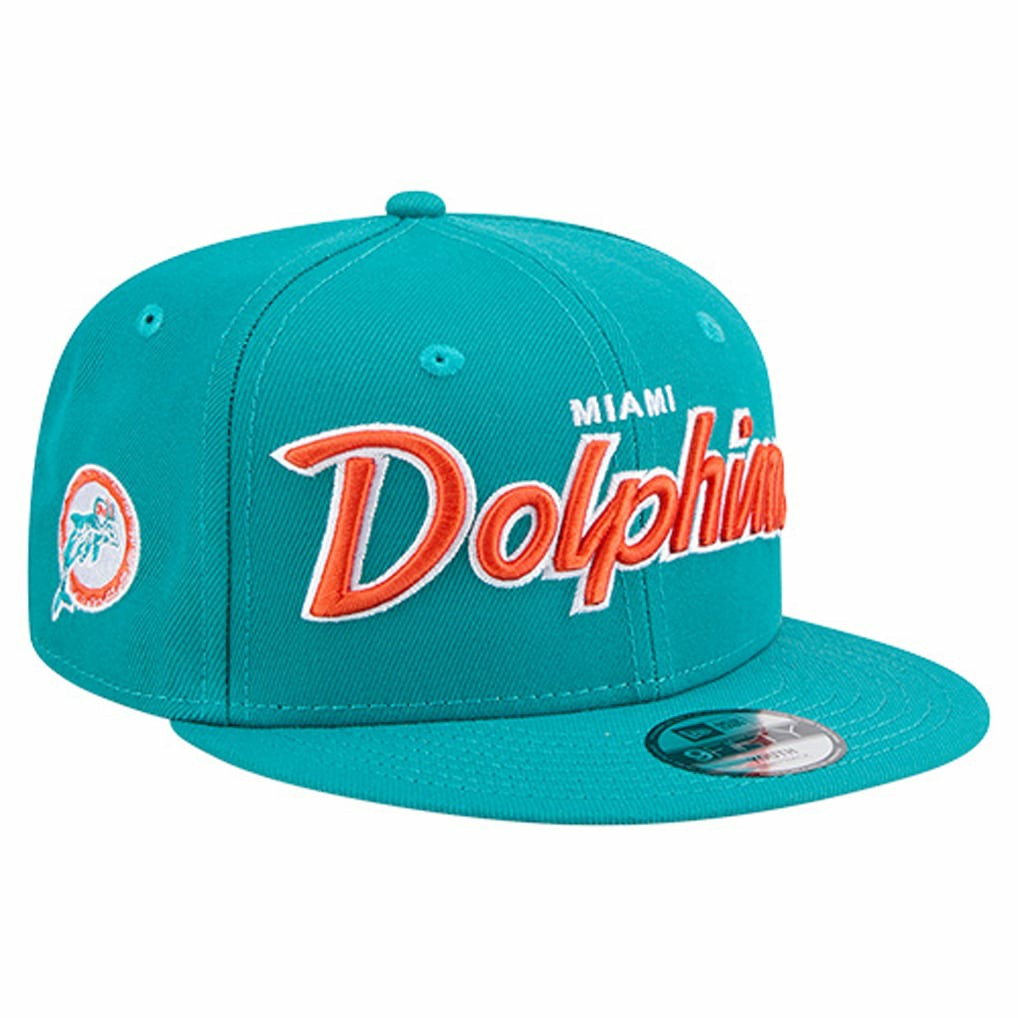 Miami Dolphins New Era Youth Main Script 9FIFTY Snapback Hat - Aqua - NFL