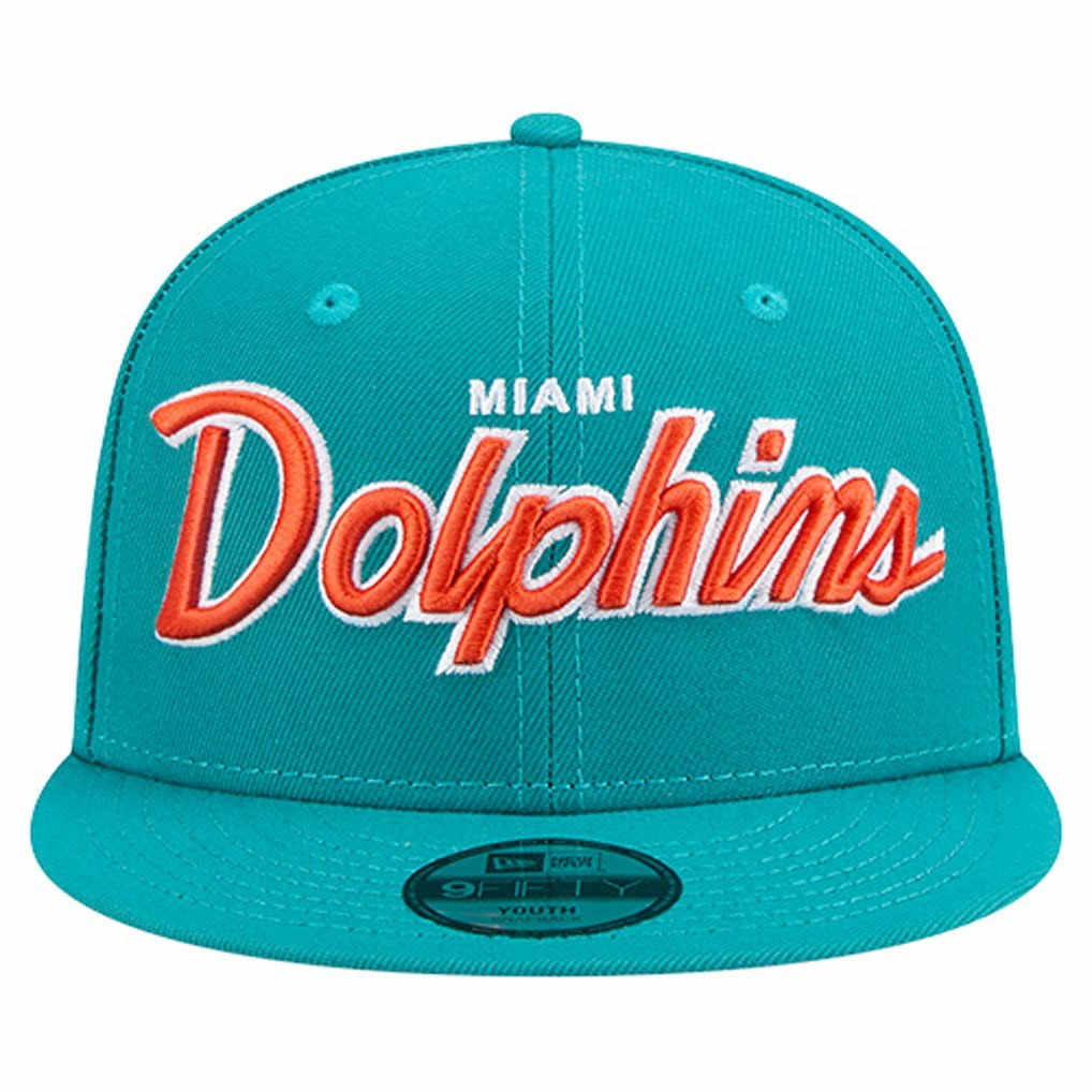 Miami Dolphins New Era Youth Main Script 9FIFTY Snapback Hat - Aqua - NFL