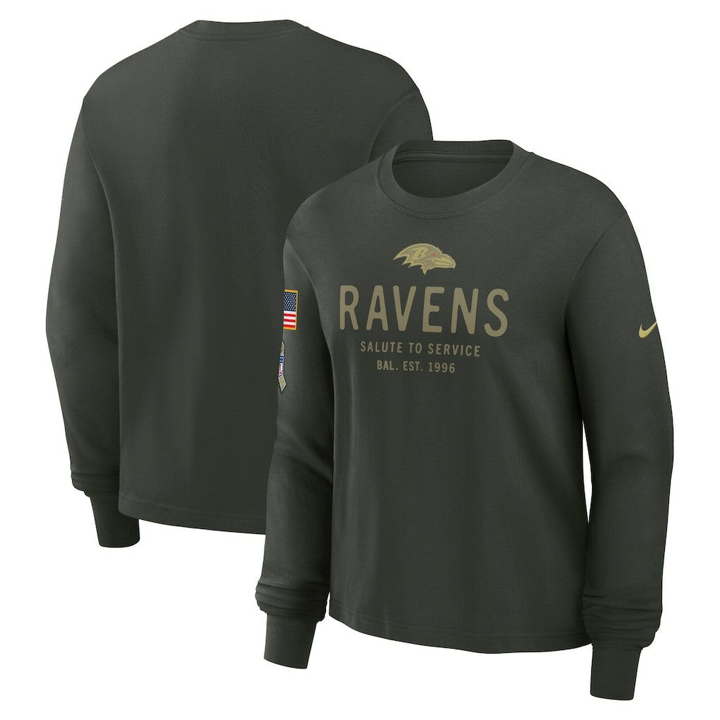 Baltimore Ravens Women's 2025 Salute to Service Sideline Dri-FIT Long Sleeve T-Shirt - Dark Green - Nike