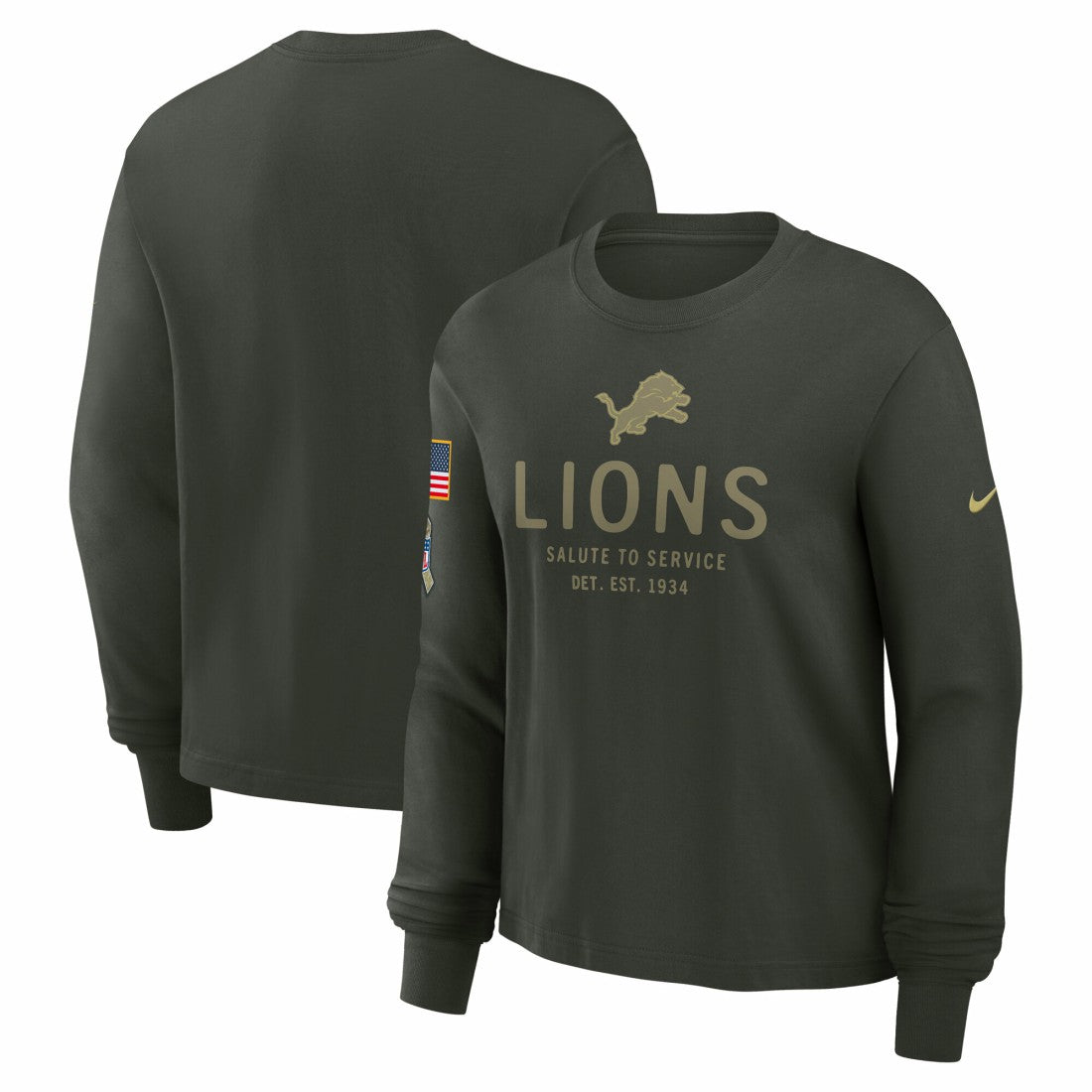 Detroit Lions Women's 2025 Salute to Service Sideline Dri-FIT Long Sleeve T-Shirt - Dark Green - Nike