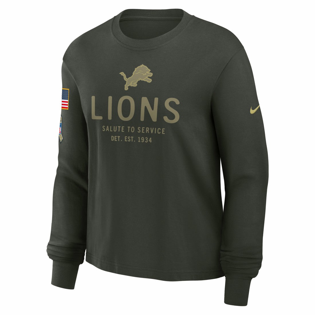 Detroit Lions Women's 2025 Salute to Service Sideline Dri-FIT Long Sleeve T-Shirt - Dark Green - Nike