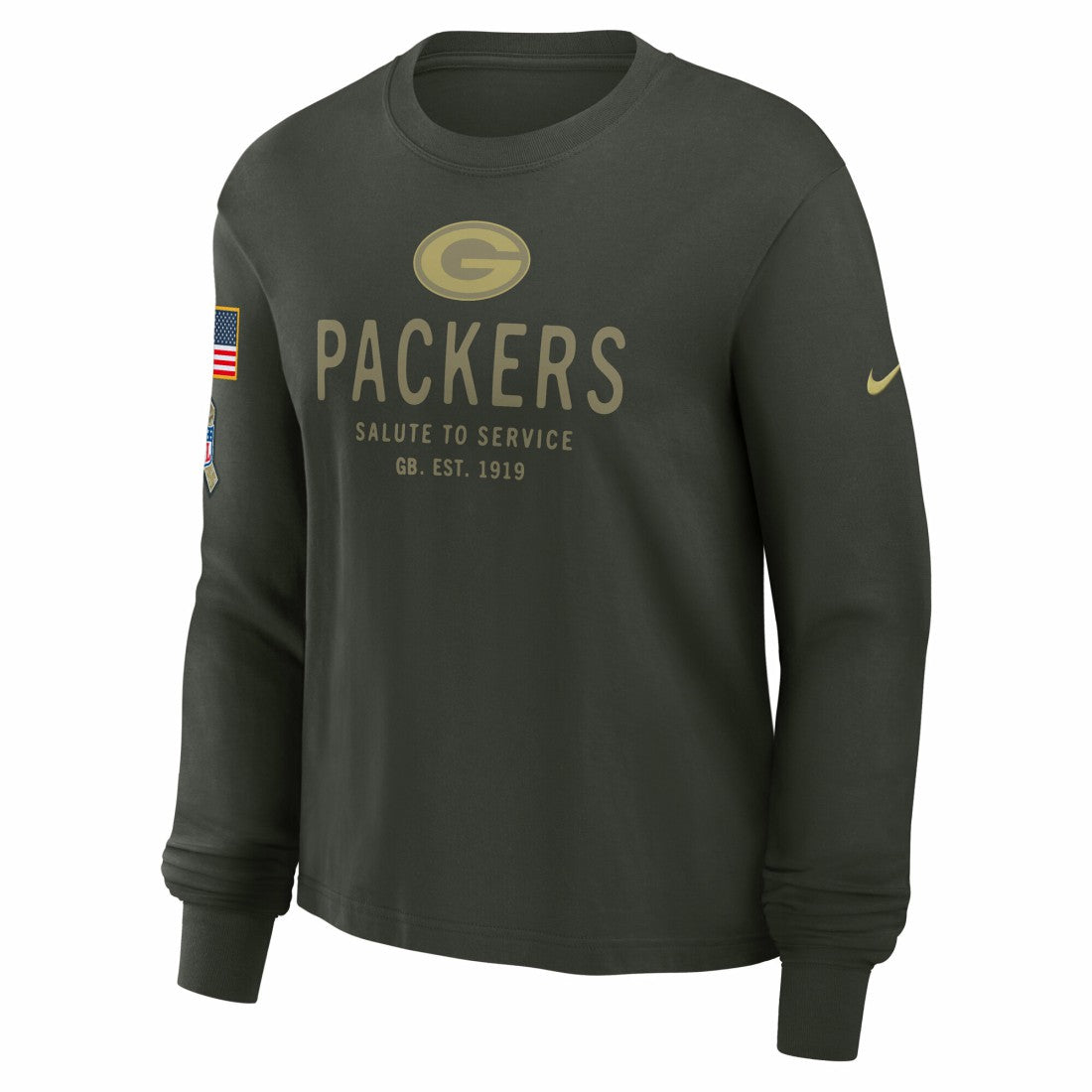 Green Bay Packers Women's 2025 Salute to Service Sideline Dri-FIT Long Sleeve T-Shirt - Dark Green - Nike