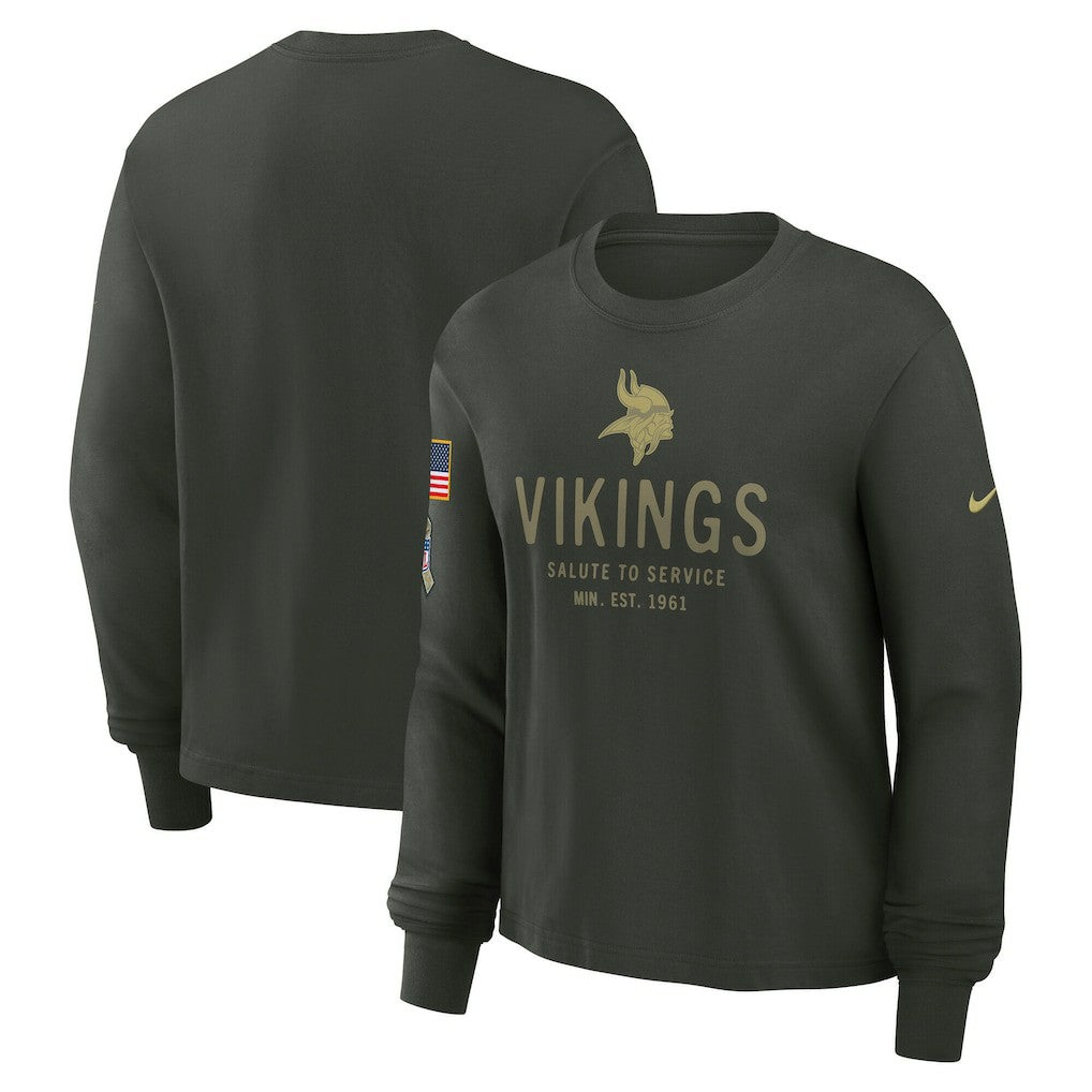 Minnesota Vikings Women's 2025 Salute to Service Sideline Dri-FIT Long Sleeve T-Shirt - Dark Green - Nike