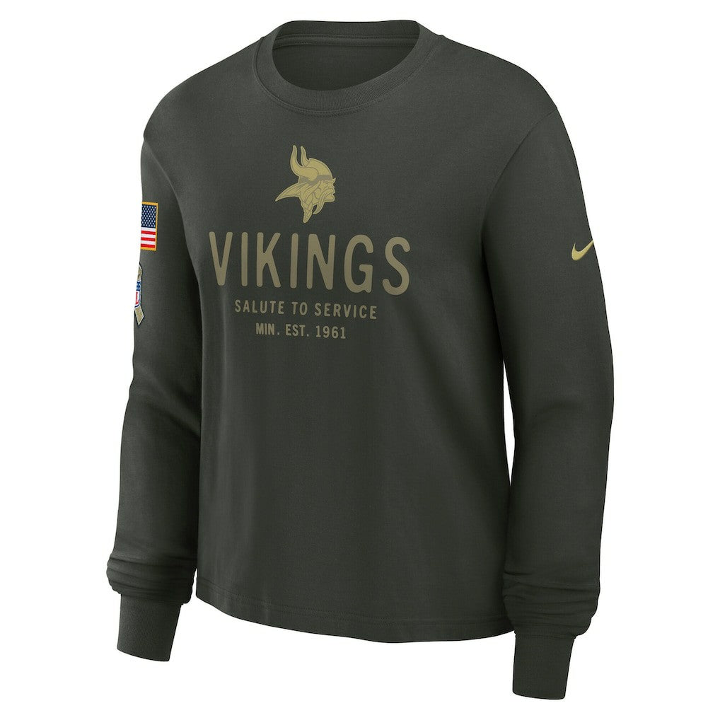 Minnesota Vikings Women's 2025 Salute to Service Sideline Dri-FIT Long Sleeve T-Shirt - Dark Green - Nike
