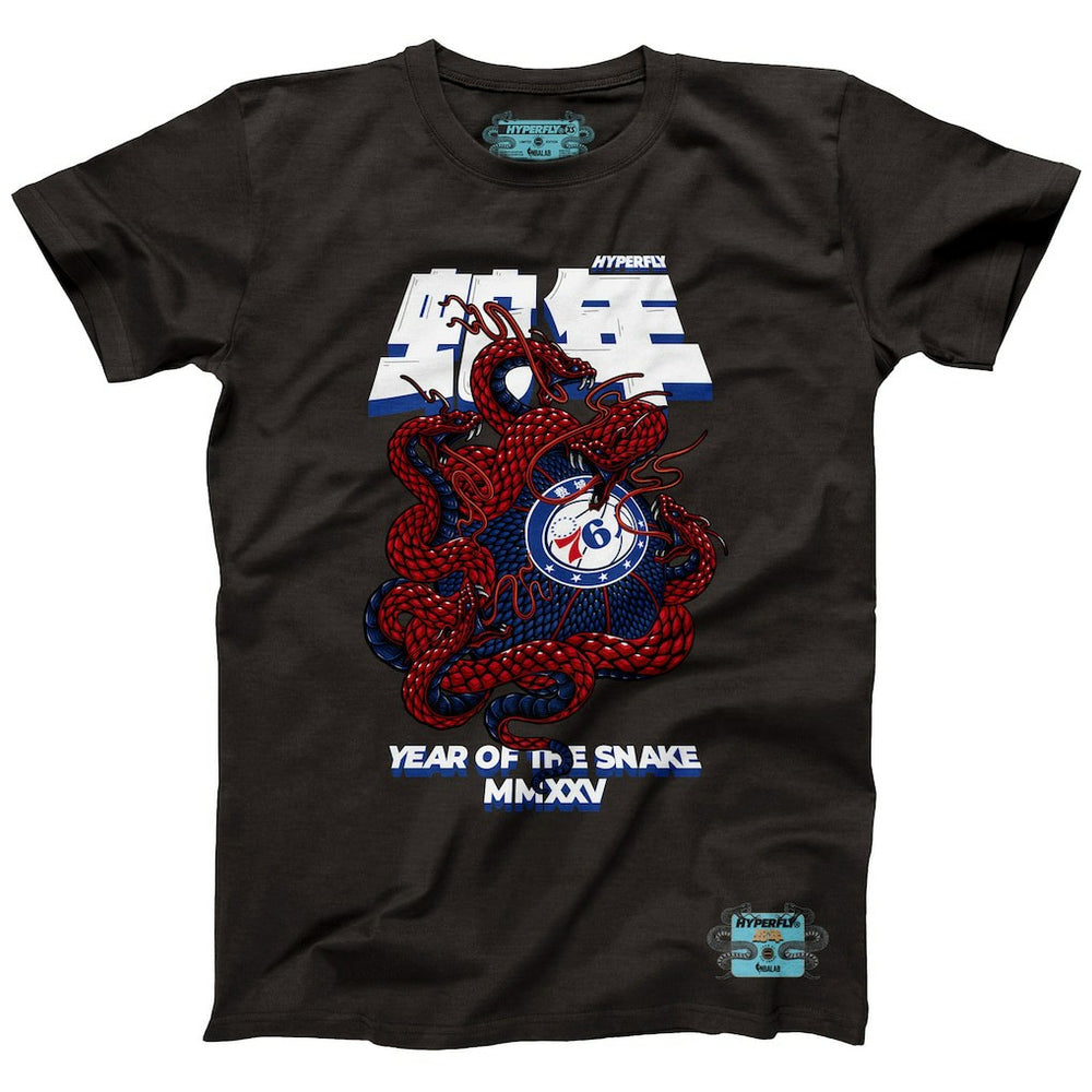 Philadelphia 76ers NBALab x Hyperfly Unisex Year of the Snake Lunar New Year Collection T-Shirt Heather Black