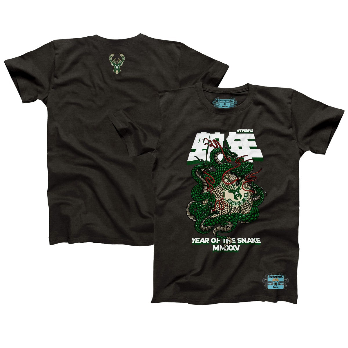 Milwaukee Bucks NBALab x Hyperfly Unisex Year of the Snake Lunar New Year Collection T-Shirt Heather Black