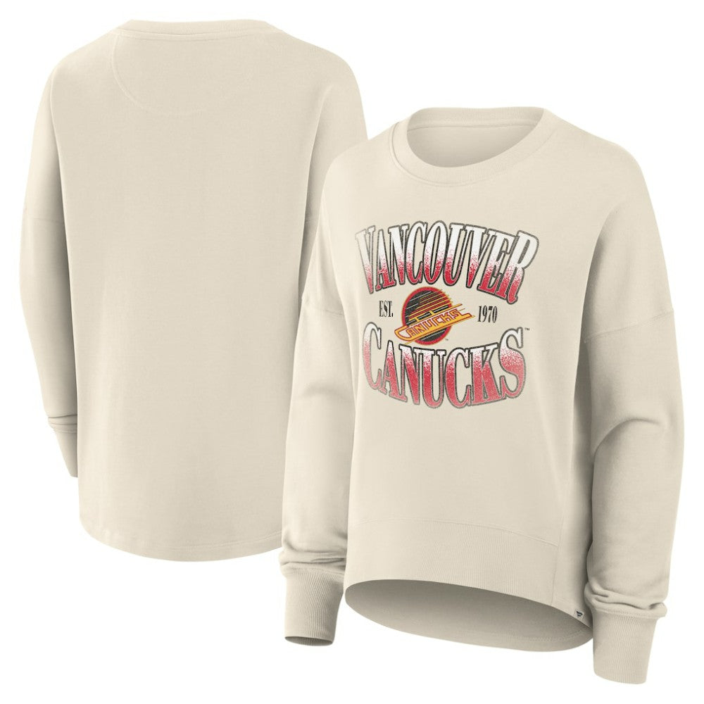 Vancouver Canucks Fanatics Women's Oversized Vintage Slice Pullover Sweatshirt - Cream | Fanatics Clearance