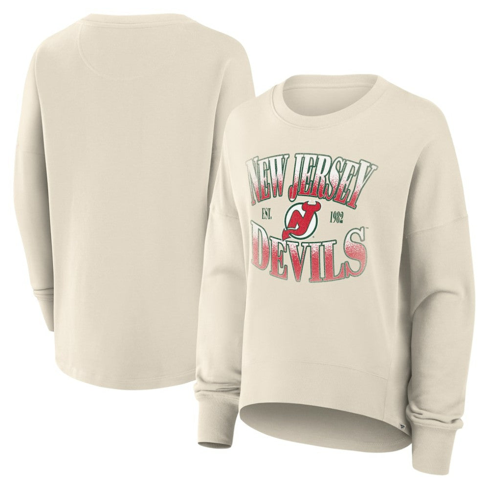 New Jersey Devils Fanatics Women's Oversized Vintage Slice Pullover Sweatshirt - Cream | Fanatics online