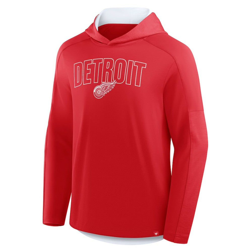 Detroit Red Wings Fanatics Penalty Shot Long Sleeve Hoodie T-Shirt - Red | Fanatics Lifestyle