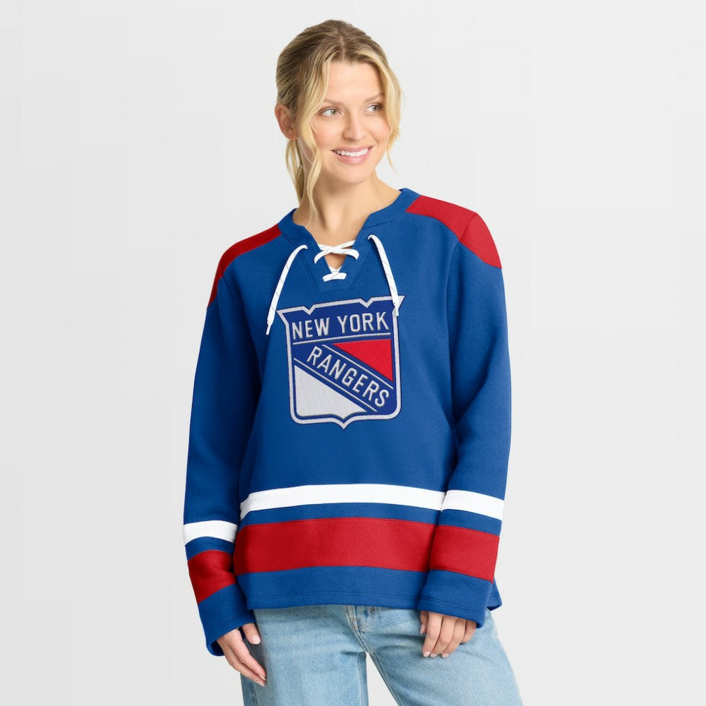 New York Rangers Fanatics Women's Icing Long Sleeve Lace Up Sweatshirt - Blue | Fanatics Clearance