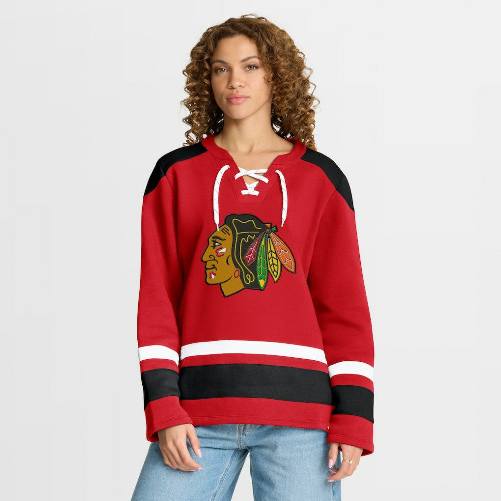 Chicago Blackhawks Fanatics Women's Icing Long Sleeve Lace Up Sweatshirt - Athletic Red | Fanatics discount