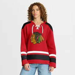 Chicago Blackhawks Fanatics Women's Icing Long Sleeve Lace Up Sweatshirt - Athletic Red | Fanatics discount