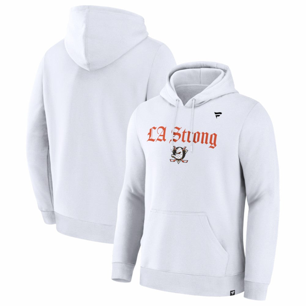 Anaheim Ducks Fanatics Unisex LA Strong Premium Fleece Pullover Hoodie - White | Fanatics Clearance
