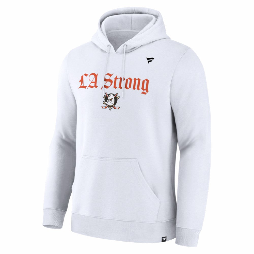 Anaheim Ducks Fanatics Unisex LA Strong Premium Fleece Pullover Hoodie - White | Fanatics Clearance