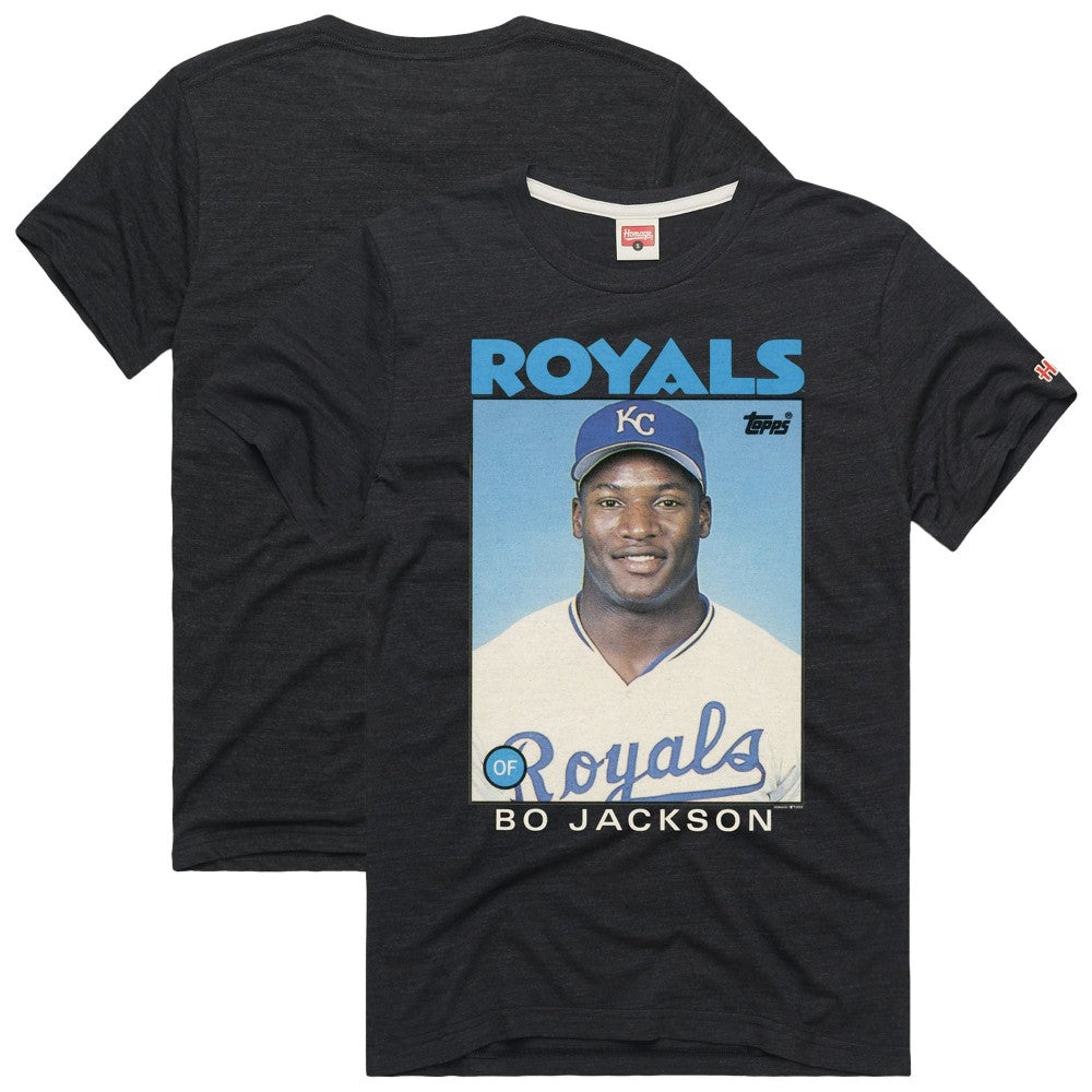 Bo Jackson Kansas City Royals Homage 1986 Topps Baseball Card Player T-Shirt Near Me